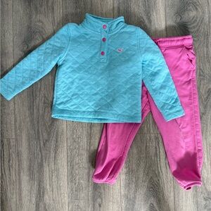 Vineyard Vines Teal Quilted Pullover with Hot Pink Pants Girls 4T Set